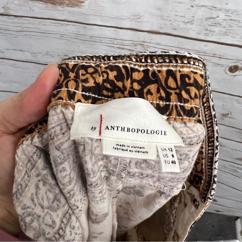 Anthropologie Brown Patterned Linen Blend Printed Jogger Pants - Picture 7 of 8